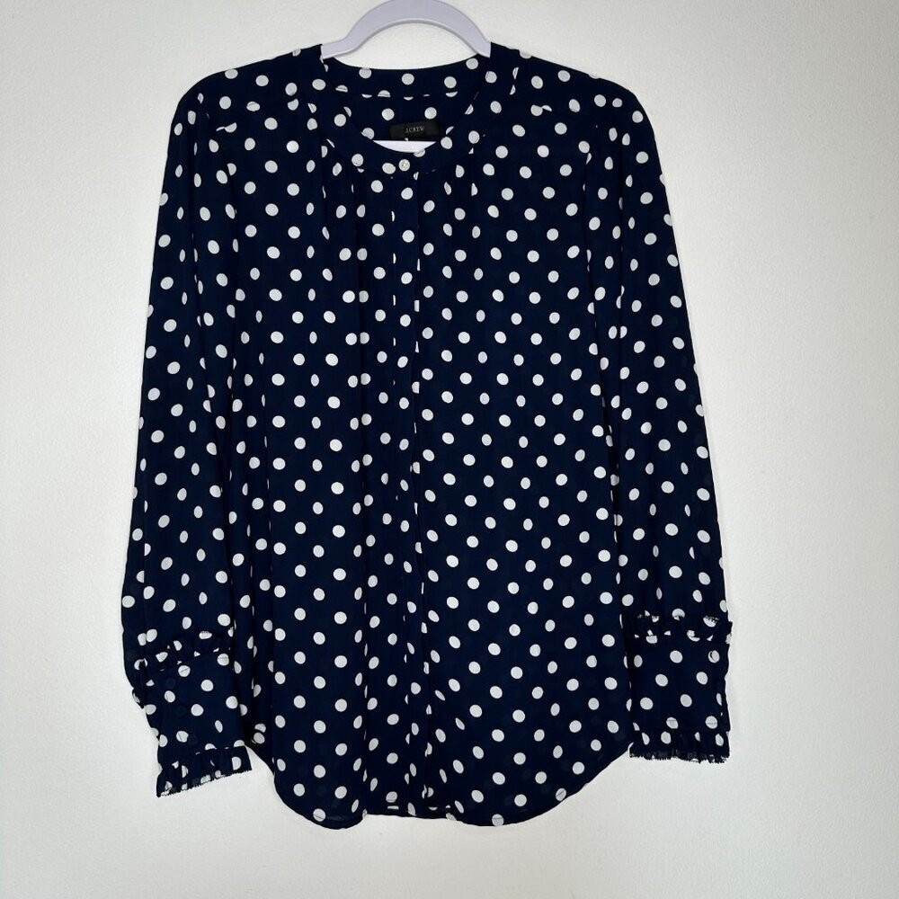 J Crew Polka Dot Blouse M‎ Navy Blue White